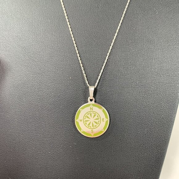 Alex and Ani Compass Charm Slider Necklace Silver Plated Green & Silver - Picture 5 of 9